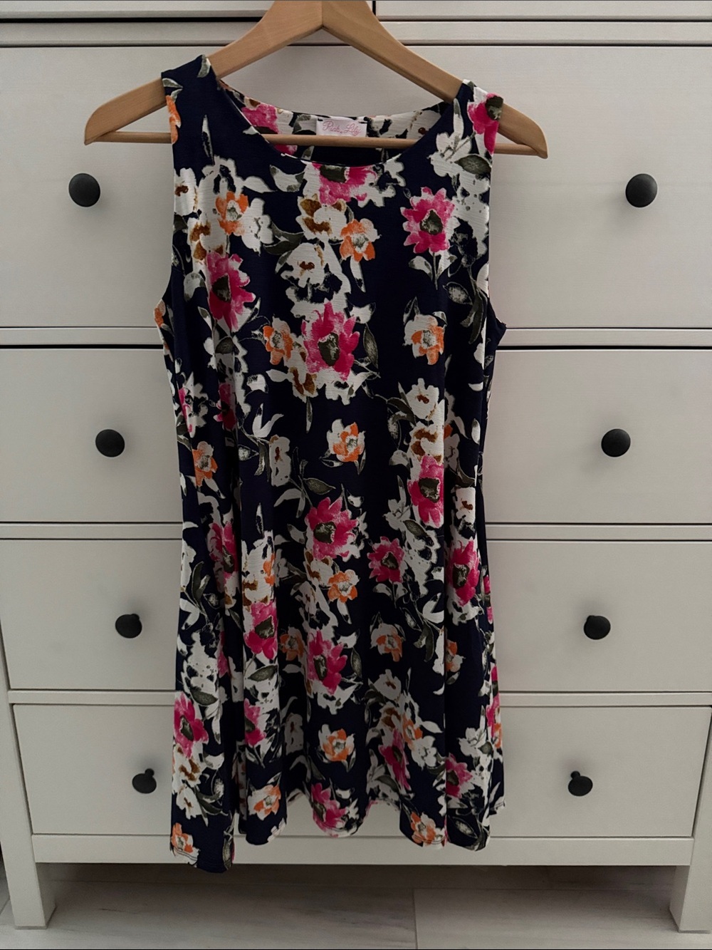 Floral Sleeveless Flowy A Line Mini Dress Pink Lilly Size L